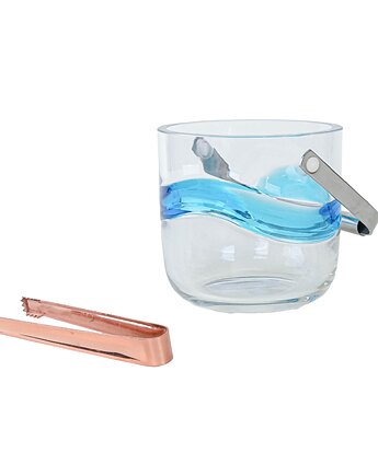 Szklane wiaderko na lód, duński design, lata 70, produkcja: Holmegaard, Przetwory design