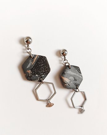 Kolczyki podwójne heksagony z oczkiem z kolekcji Etna, Figura Projekt