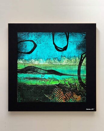 ZAKROCKA Duży obraz  120x120cm  strukturalny z czranym obramowaniem, art and texture