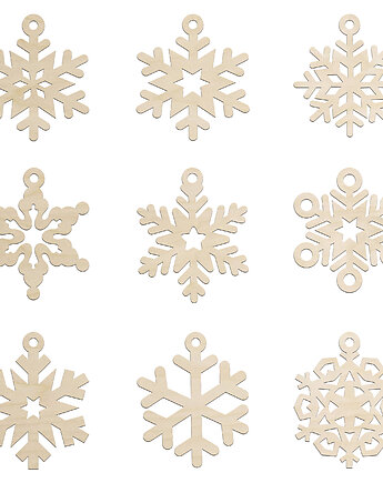 Scrapki Śnieżynki Gwiazdki 5cm MIX 50 Drewniane Zawieszki Ozdoby Świąteczne, smxdsgn