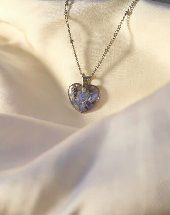 Piękny naszyjnik posrebrzane serduszko z niezapominajkami, Blask Natury