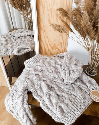 Zimowy sweter- warkocze alpaka, WoolTerka HandMade