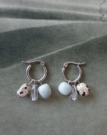 Kolczyki TRIO kryształ górski, akwamaryn, jaspis dalmatyński, modesign