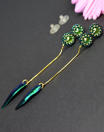 Yashil, szmaragdowe kolczyki z kryształami Swarovskiego, beading, Sol