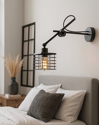 Czarny kinkiet do czytania na wysięgniku regulowanym BREMA LOFT w stylu loft, lampy loftowe LYSNE LOFT