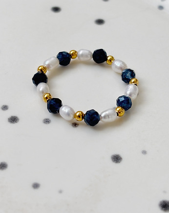 Pierścionek elastyczny Szafir i Perła, Chmolowska Jewellery