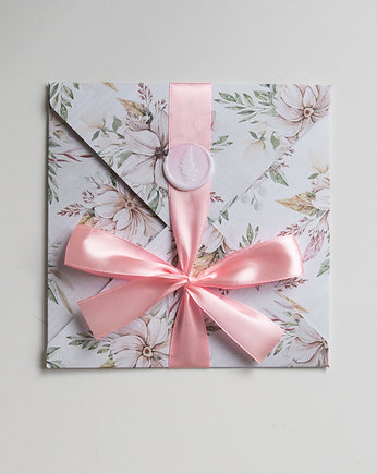 Kartka ślubna kopertówka kwiatowa z kokardą, Papiernik