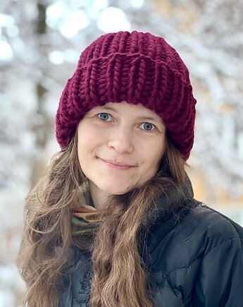 Zimowa czapka z wełny owczej i alpaki Lumi  bordowa, Made by Jaga