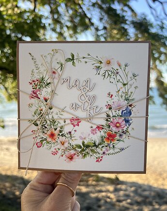 Kartka ślubna ręcznie robiona boho wedding card man&wife, sorte