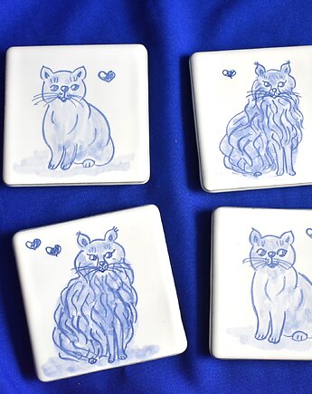 Podkładki pod kubki kafelki koty niebieskie, Kobaltowa Sroka