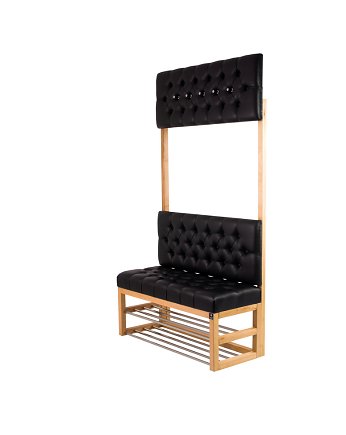 Ławka Szafka Pufa Pikowane Siedzisko Ekoskóra Czarny Wieszak LPP-32, EMRA WOOD DESIGN