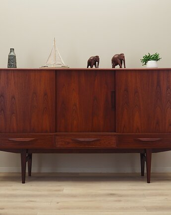 Highboard tekowy, duński design, lata 70, produkcja: ES M, Przetwory design