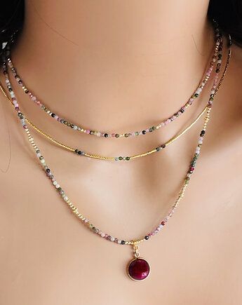 Delikatny komplet NASZYJNIKÓW Turmalin,  kolorowe kamienie, Anemon Atelier