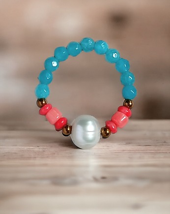 Pierścionek : summer :: perła, koral, jadeit, kaktusia