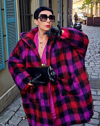 New Kurtka/ Płaszcz krata Moher, momo fashion