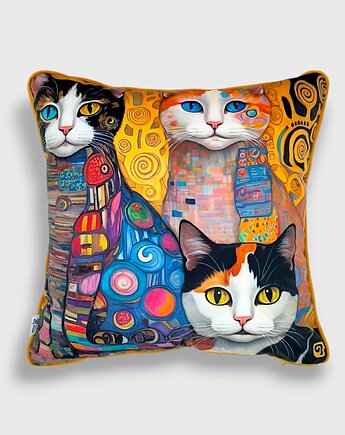 Poduszka dekoracyjna z kotami inspirowana Klimtem 40x40 Tuxedo Cats, Mental Ether