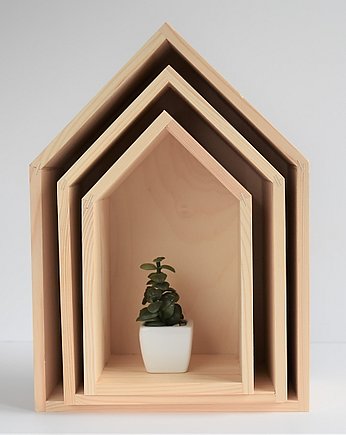 Drewniane półki domki - trio - naturalny, MAMU CONCEPT