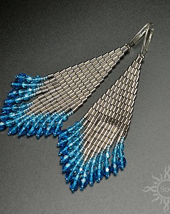 Corriente, srebrne "indiańskie" kolczyki, beading, Sol