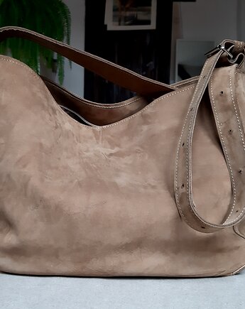 Jasno brązowa skórzana torba z  nubuku, Łagoda