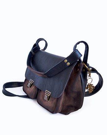 VANDA L. skórzana torba postarzana skóra naturalna zamsz CZARNA BRĄZ, czajkaczajka