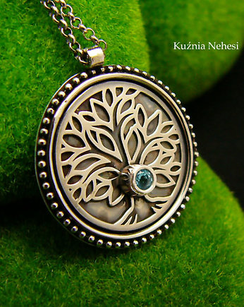 Naszyjnik Drzewo Życia - Topaz Swiss Blue Srebro, Kuźnia Nehesi