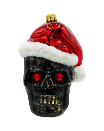 Bombka choinkowa: Czaszka Halloween w czapce Świętego Mikołaja: czarna, Syn Bombkarza