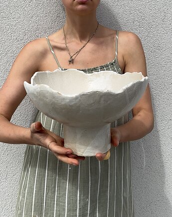 Ceramiczna Misa XXL na Cokole na Owoce Przekąski Rustic White, Maison Fragile