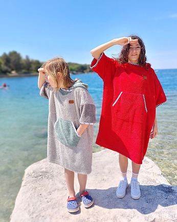 Ponczo kąpielowe z bawełnianej frotte SIMPLY RED, Red Lemon