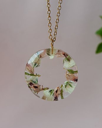 Naszyjnik wianek z wrzoścem i gipsówką, Jaskółcze ziele handmade 