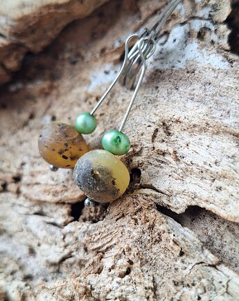 Kolczyki z perłą i bursztynem, cynamonn