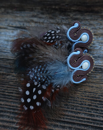 Kolczyki soutache z piórkami, Mró Soutache