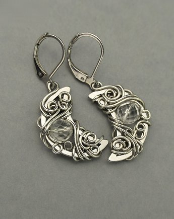 Kolczyki księżyce kryształ górski wire wrapping, Agata Rozanska