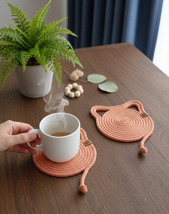 Podkładki pod kubek ze sznurka bawełnianego Koty PS22, Barwny Zakątek