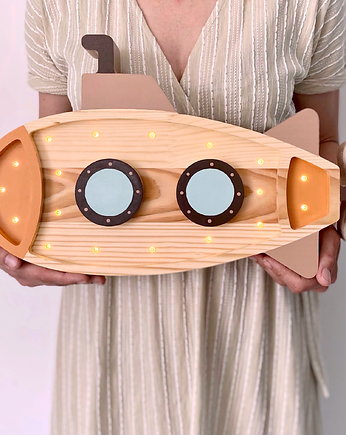Drewniana lampka LED batyskaf drewno, Peekaboo Lights
