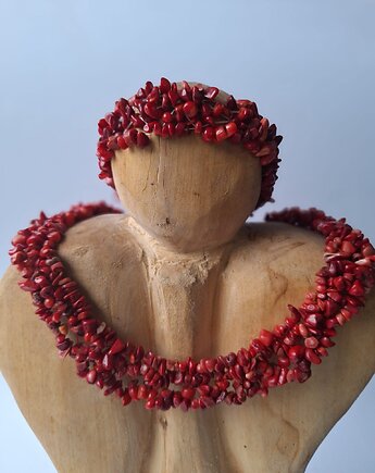 Komplet naszyjnik bransoletka z czerwonego korala, cynamonn