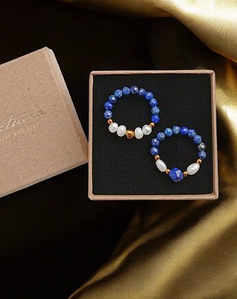 PREMIUM : zestaw pierścionków : lapis lazuli, perły, kaktusia