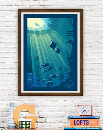 Deep Blue Diving - vintage plakat, minimalmill