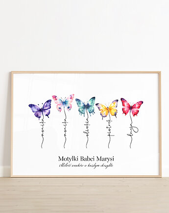 Plakat Motylki z Imionami Wnuków - prezent dla Babci, Paperblue Studio