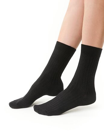 Skarpetki Simple z wełny merino prążkowane czarne, Lucky HandMade
