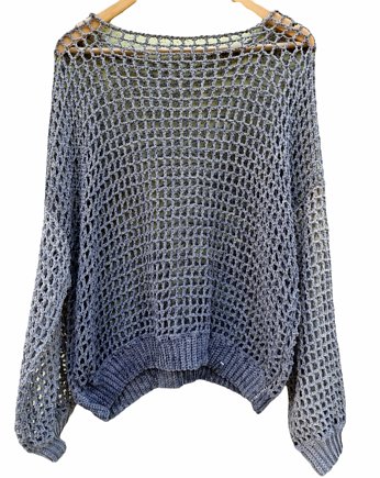 Ażurowy sweter plus size z bawełny farbowanej naturalnie, HERBE DESIGN