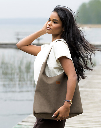 Torba HOBO z nubuku tapicerskiego w kolorze taupe, Karolina Audycka