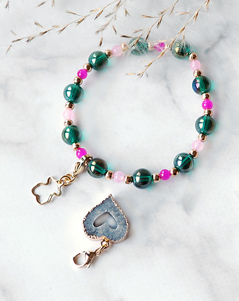 Bransoletka z ZAWIESZKAMI miś i serce w oprawie