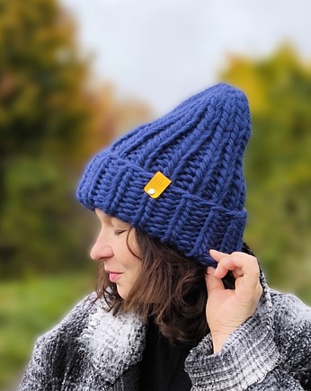 Wełniana czapka zimowa peruvian WOOLY ultramaryna, sploteka