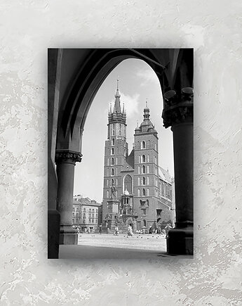 Plakat Vintage Prostokąt - Kościół Mariacki widziany z Sukiennic, Galeria LueLue