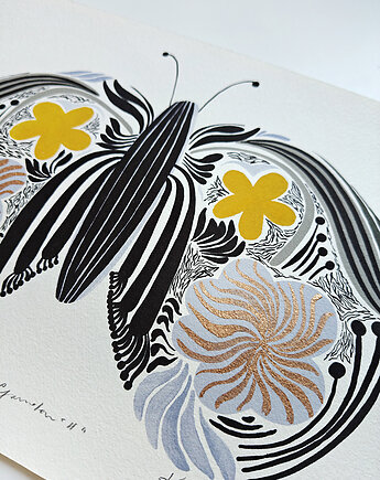 Grafika  giclee SECRET Gardens II, grafika z motylem, kasiakucwaj