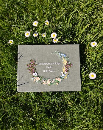 Album na zdjęcia 'Haftowane kwiatki' z napisem, Bookbinding by Susan