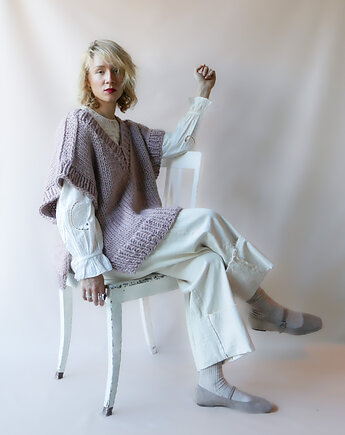 100% Merino sweter kamizelka na drutach, PANAPUFA