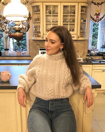 Sweter handmade  chunky cable natural wełna merynosów bawełna alpaka, GANGSTA KNIT