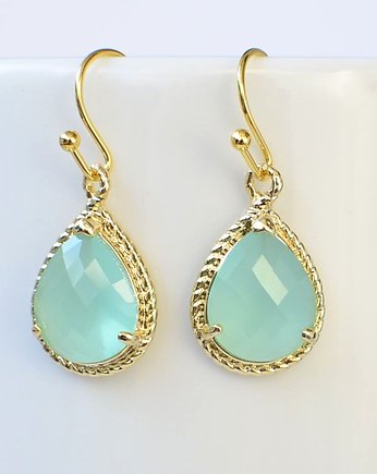 mint green teardrops in gold, Made by Magda