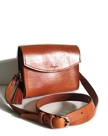 Miss koniak skórzana torebka na pasku, PAWDECO